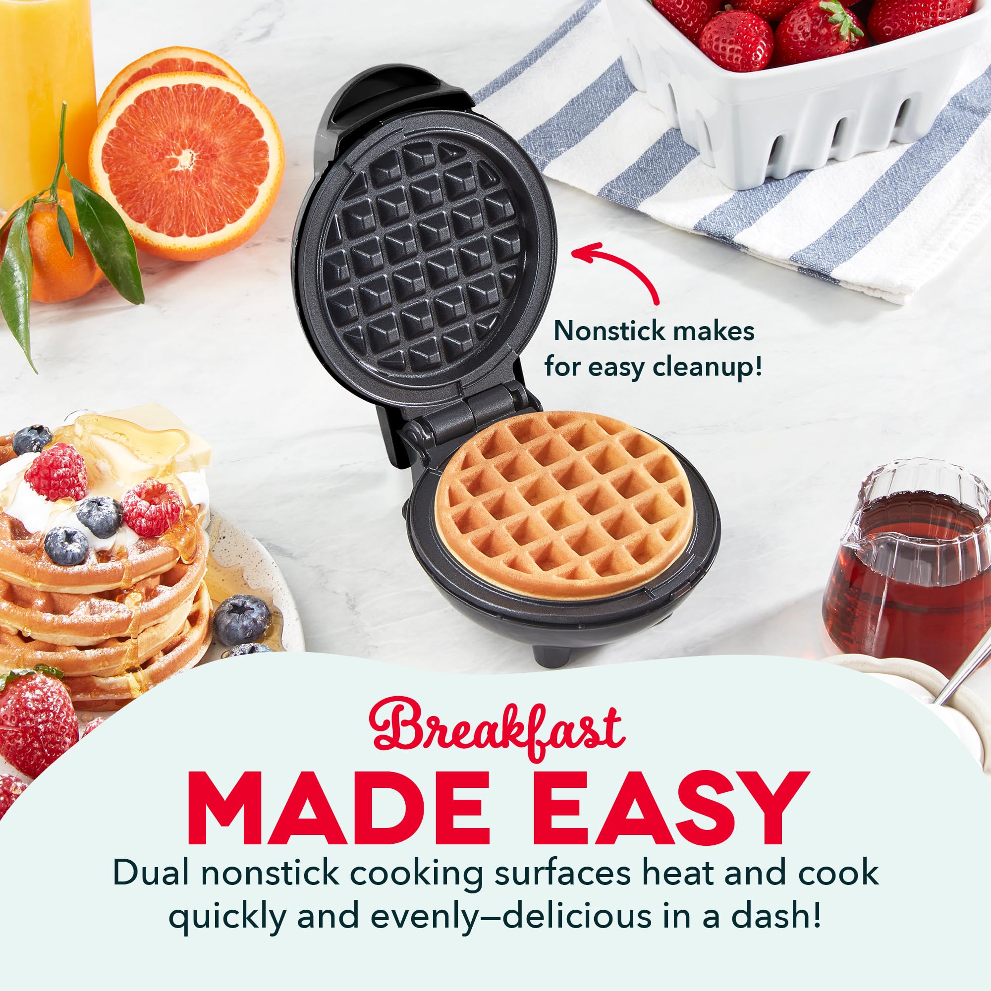 Dash Mini Maker: Compact Waffle Maker for Individual Waffles, Paninis & Hash Browns - Perfect for Quick Breakfast, Lunch or Snacks On-The-Go - Black - Ideal for Dorms, Offices & Small Kitchens