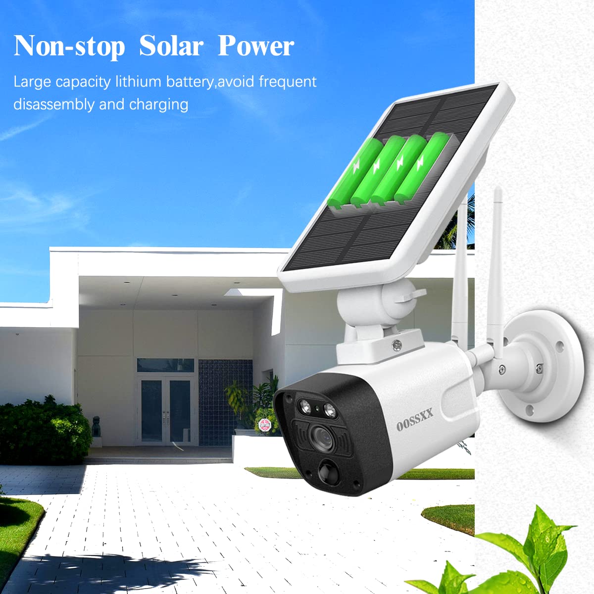 OOSSXX 4MP Solar Security Camera Outdoor Wireless - 2 Pack with Rechargeable Battery, WiFi Home Surveillance, Two-Way Audio & Night Vision | Weatherproof Solar Powered Cameras for Home, Garage & Backyard Security Monitoring