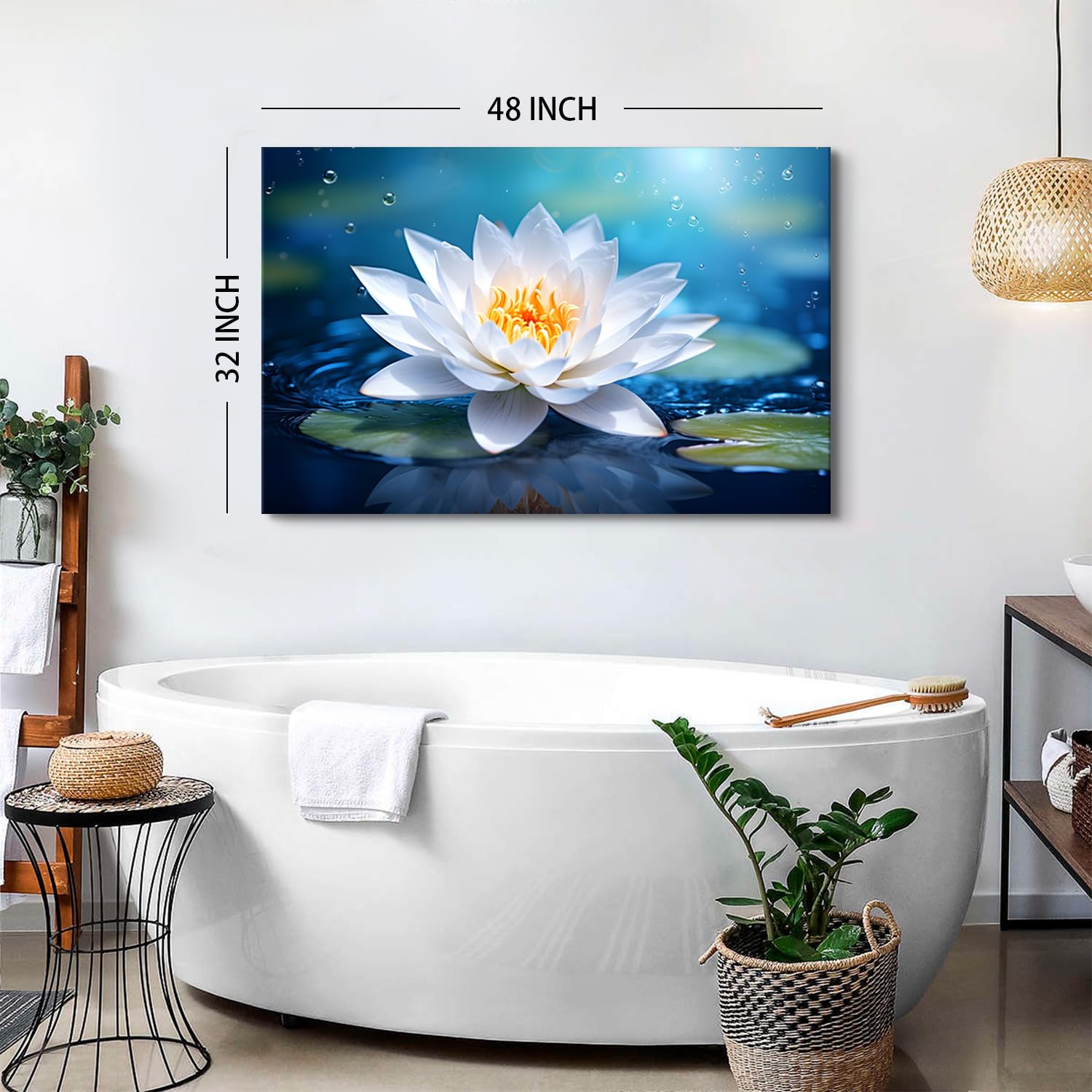Blue White Lotus in Water Landscape Canvas Print - 32x48