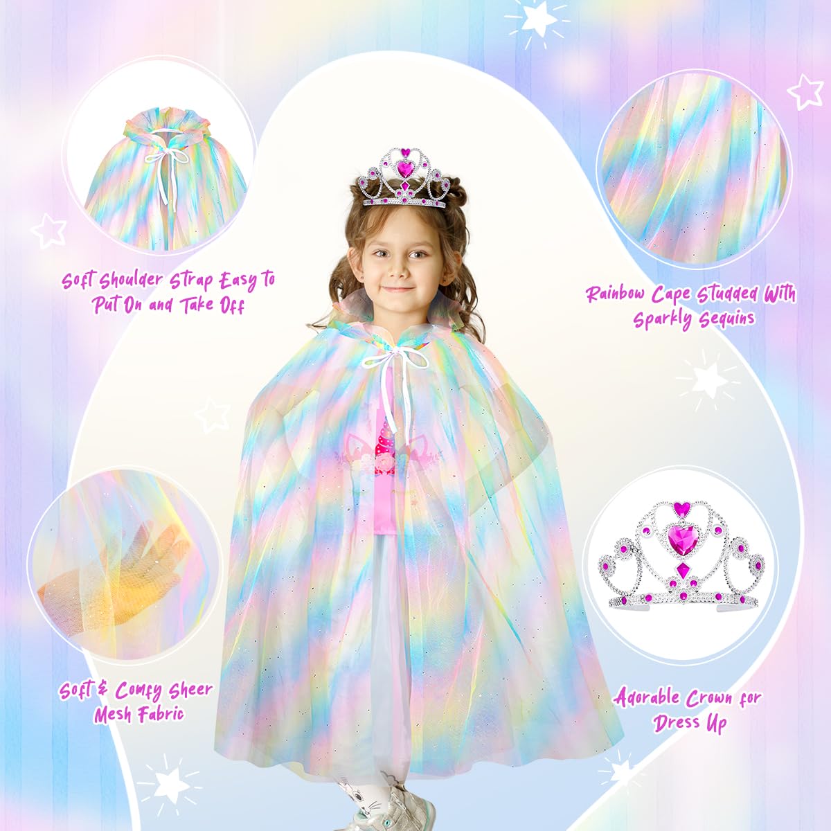 Meland Princess Dress Up Costume Set for Girls Ages 3-8 | Fairy Tale Pretend Play Outfits with Accessories | Perfect Christmas & Birthday Gift for Toddler Girls | Dress Up Party, Role Play, Halloween Costume