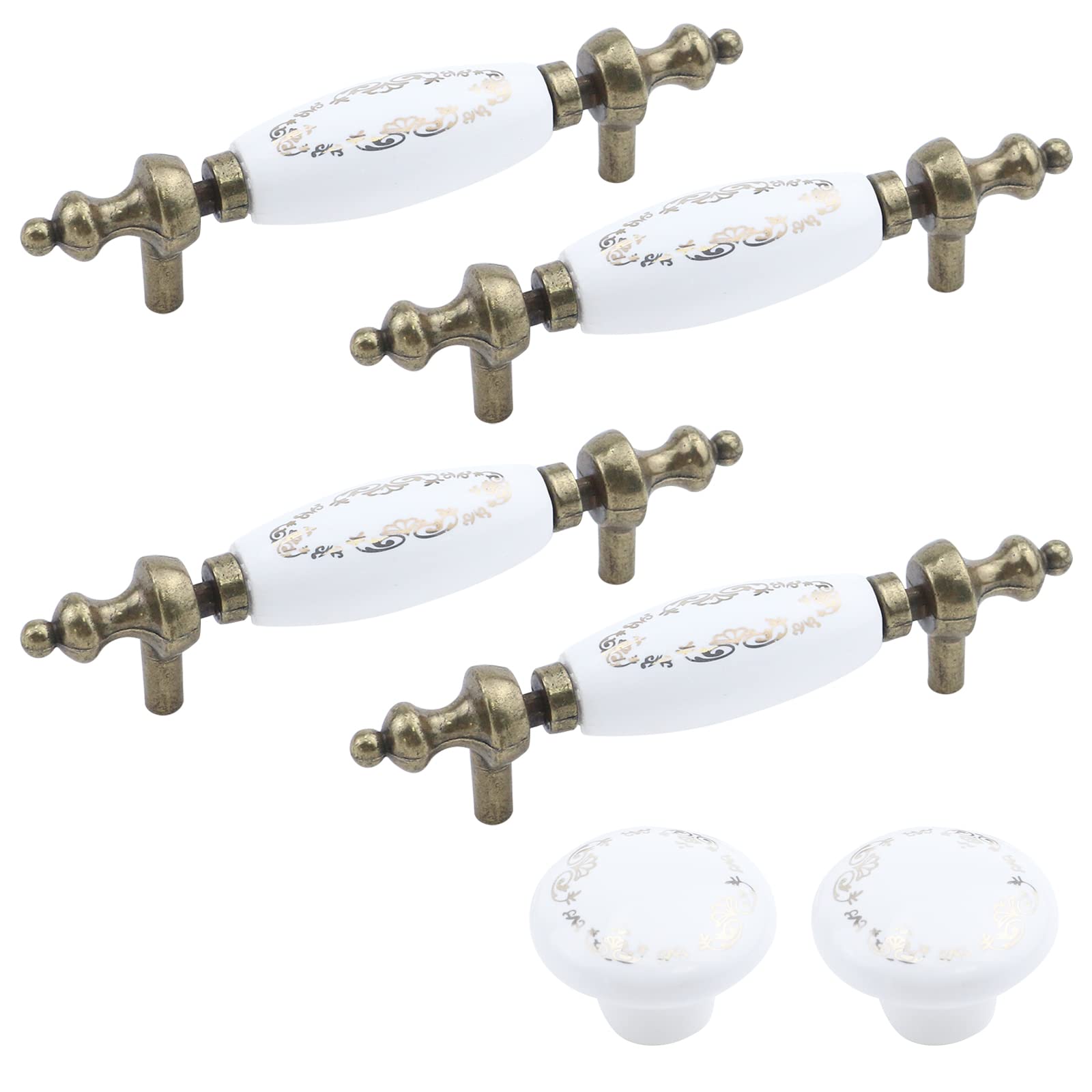 Antique Bronze Ceramic Dresser Handles - 6 Pack Vintage Drawer Pulls & Knobs for Cabinets, Dressers & Furniture - Elegant White Hardware for Home Decor & DIY Projects