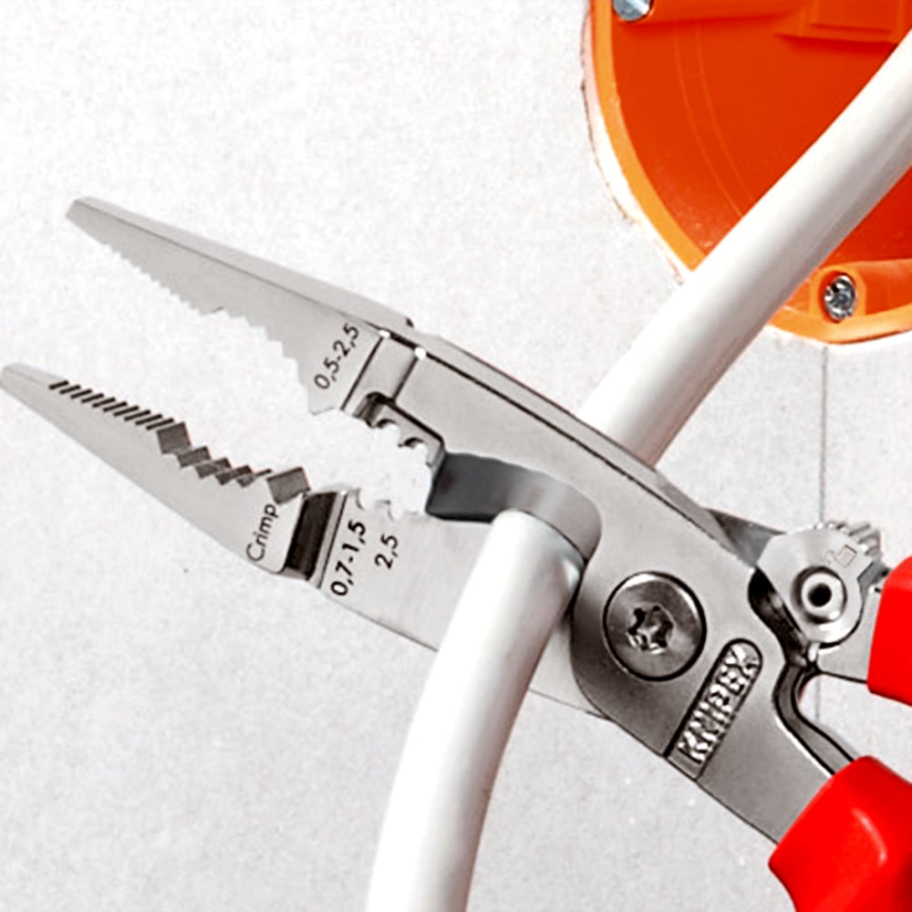 Knipex 6-in-1 Multi-Function Electrical Pliers - 200mm Professional Electrician Tool with 1000V VDE Safety Rating & Tether - Perfect for Wiring, Cable Cutting, and Electrical Installations