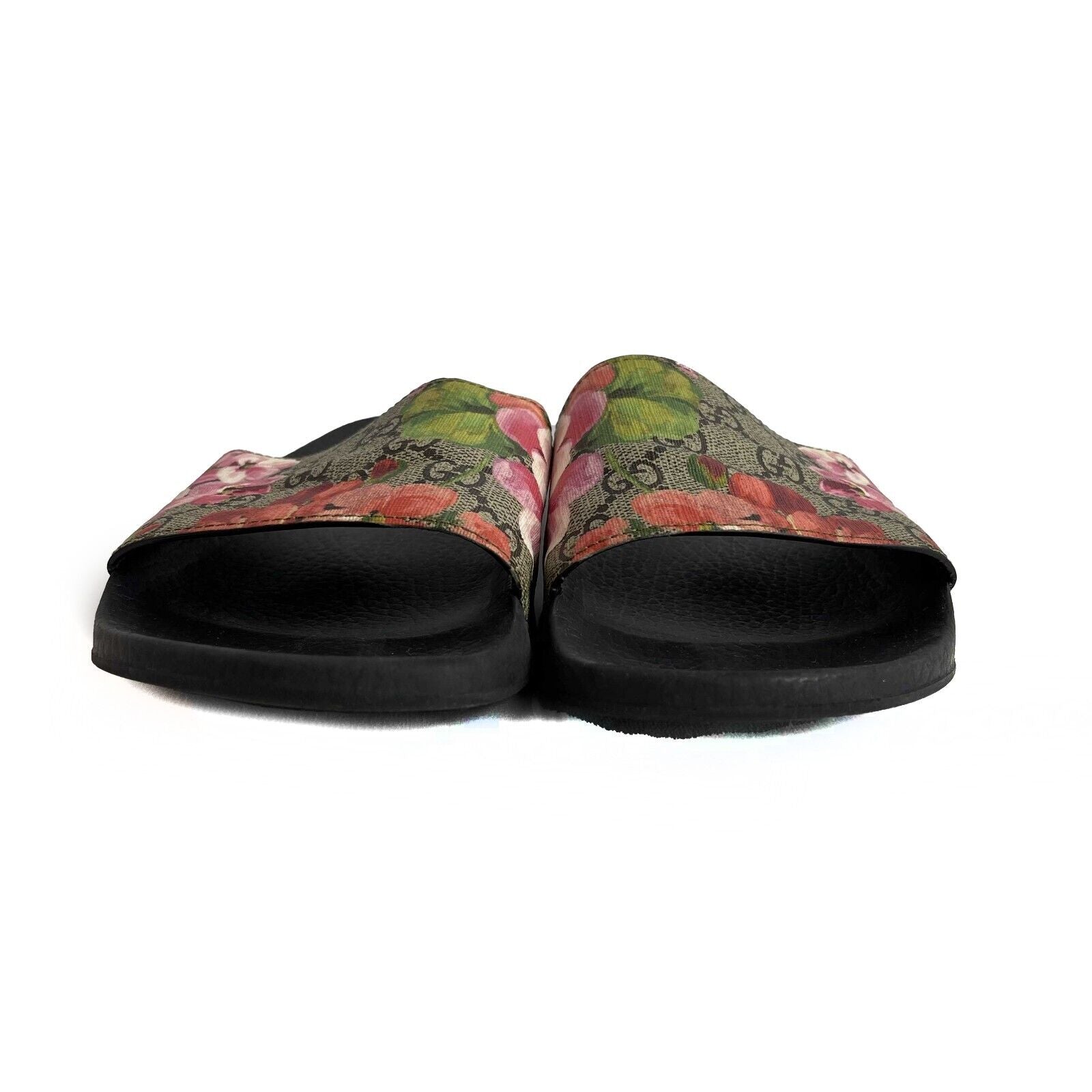 Gucci Women's Flora Bloom Supreme Print Slides Sandals - Pink & Black | Size 39 US 9 | Comfortable Summer Slides for Beach, Pool & Casual Outings