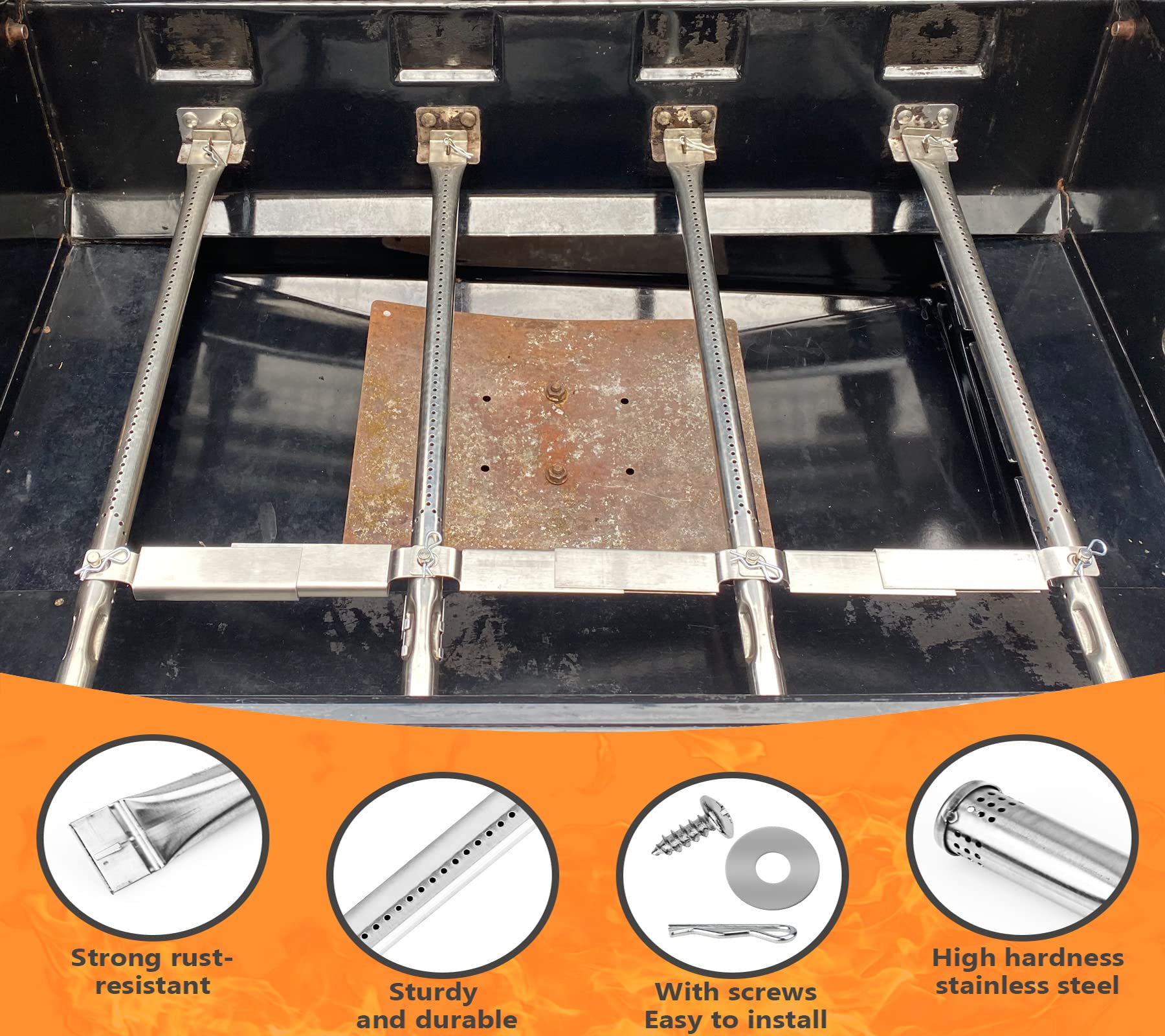 Hisencn 304 Stainless Steel Grill Replacement Parts for Charbroil Performance 5 Burner (Models 463347519, 463347518, 463347017) - Compatible with G470-5200-W1 Burner & G470-0004-W1A Heat Plates - Durable Cooking Grates for Outdoor BBQ, Camping & Backyard Parties