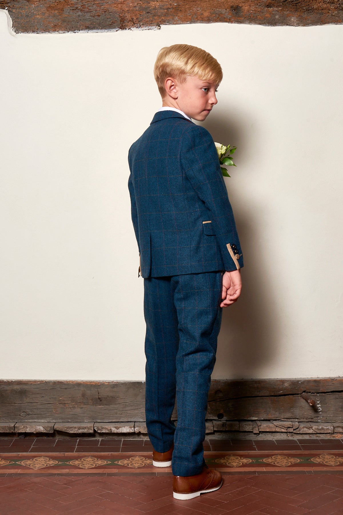 DION Blue Tweed Check Suit Set for Father and Son - Perfect for Weddings, Family Photos & Special Occasions