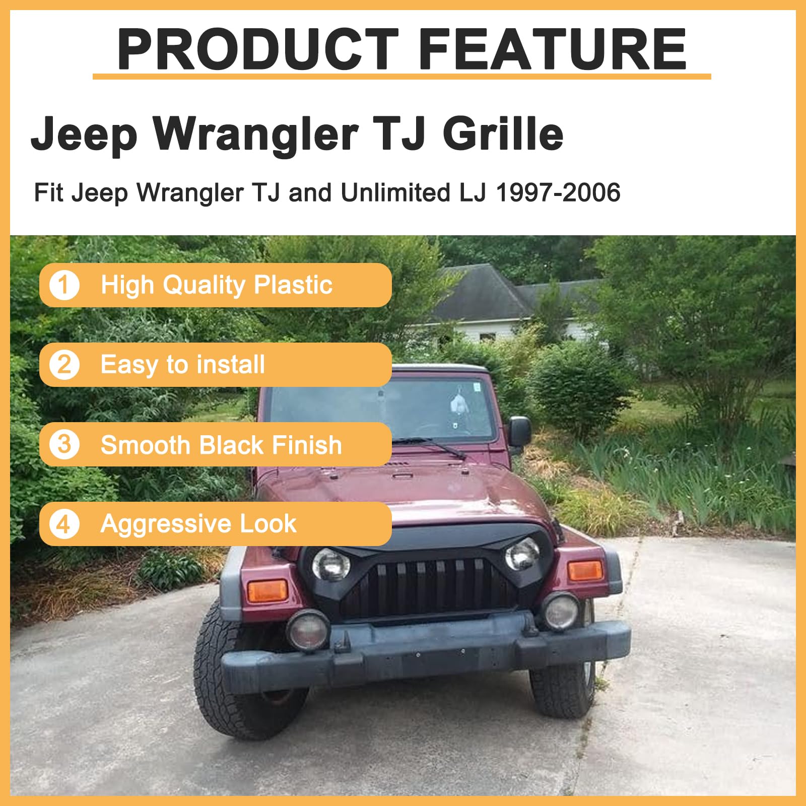 Matte Black Vader Style Grill for Jeep Wrangler TJ & Gladiator (1997-2006) - Heavy Duty Mesh Insert - Off-Road & Street Style Upgrade