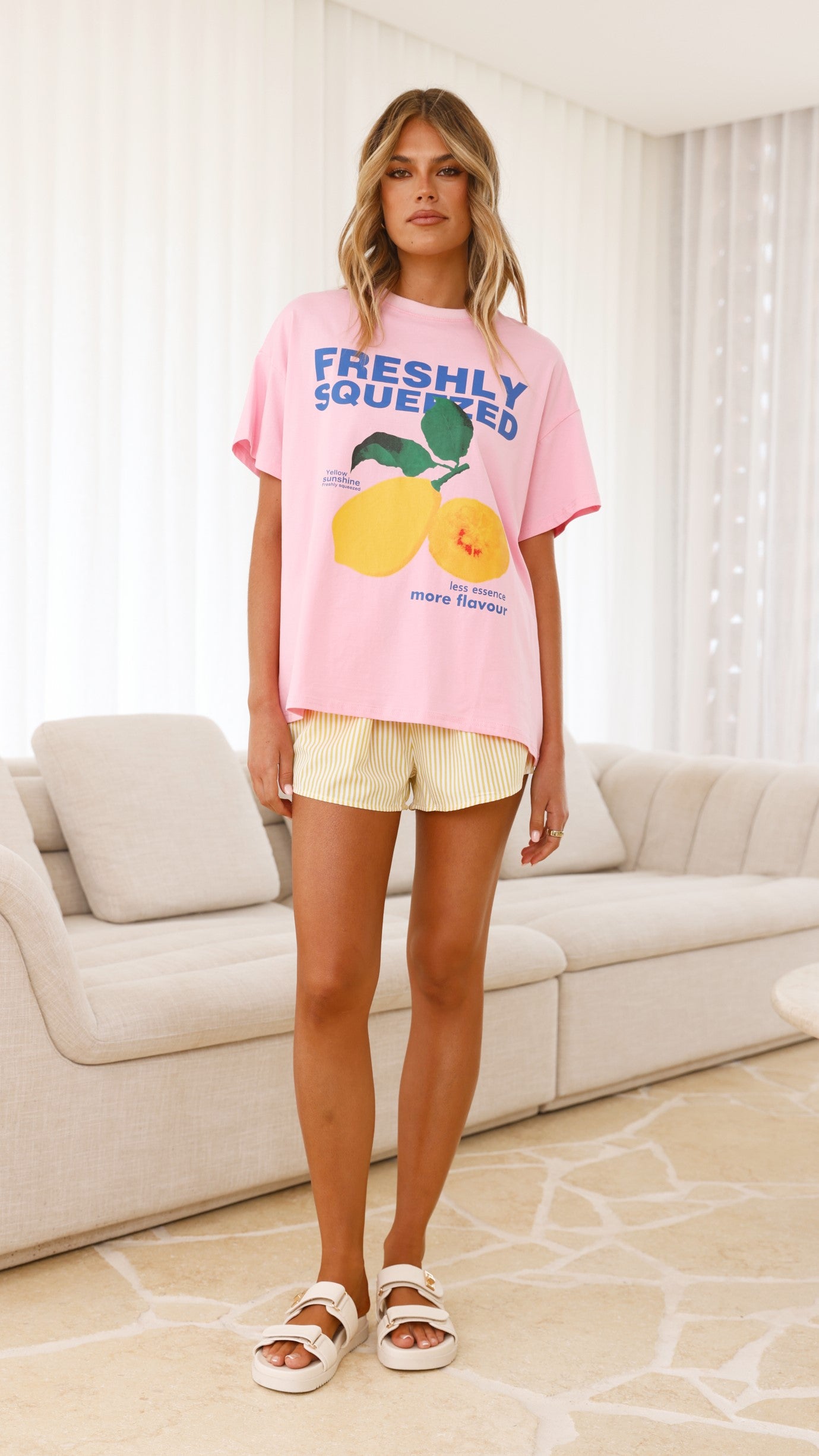 Freshly Squeezed Women's Summer Top & Shorts Set - Soft Cotton Pink & Yellow Outfit for Beach, Vacation & Casual Wear