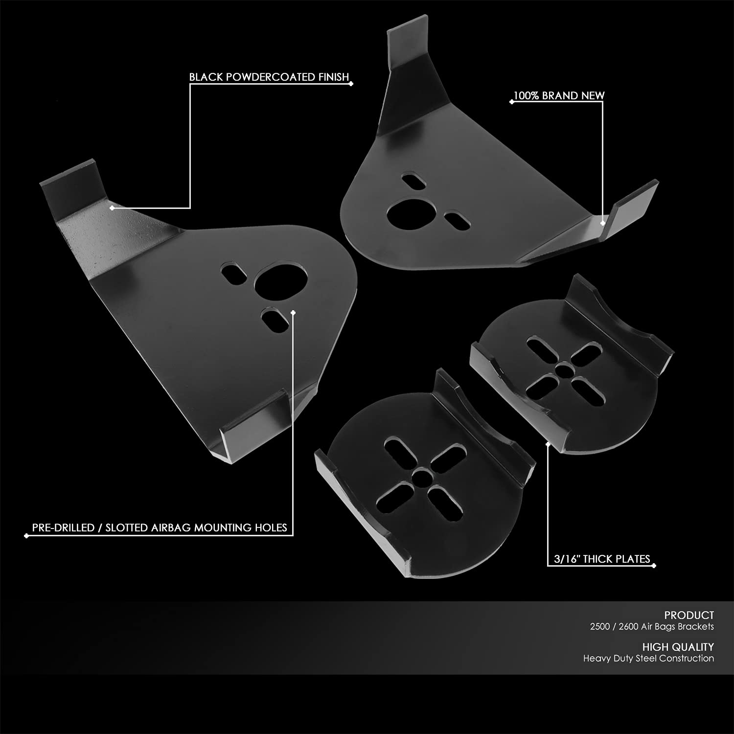 DNA Motoring LEPOW-099 Black Powder Coated Weld-On Air Suspension Brackets - Upper/Lower Rear Air Bag Mounting Kit for Custom Car Builds & Lowrider Suspension Upgrades (Ideal for Show Cars, Performance Vehicles & Air Ride Installations)