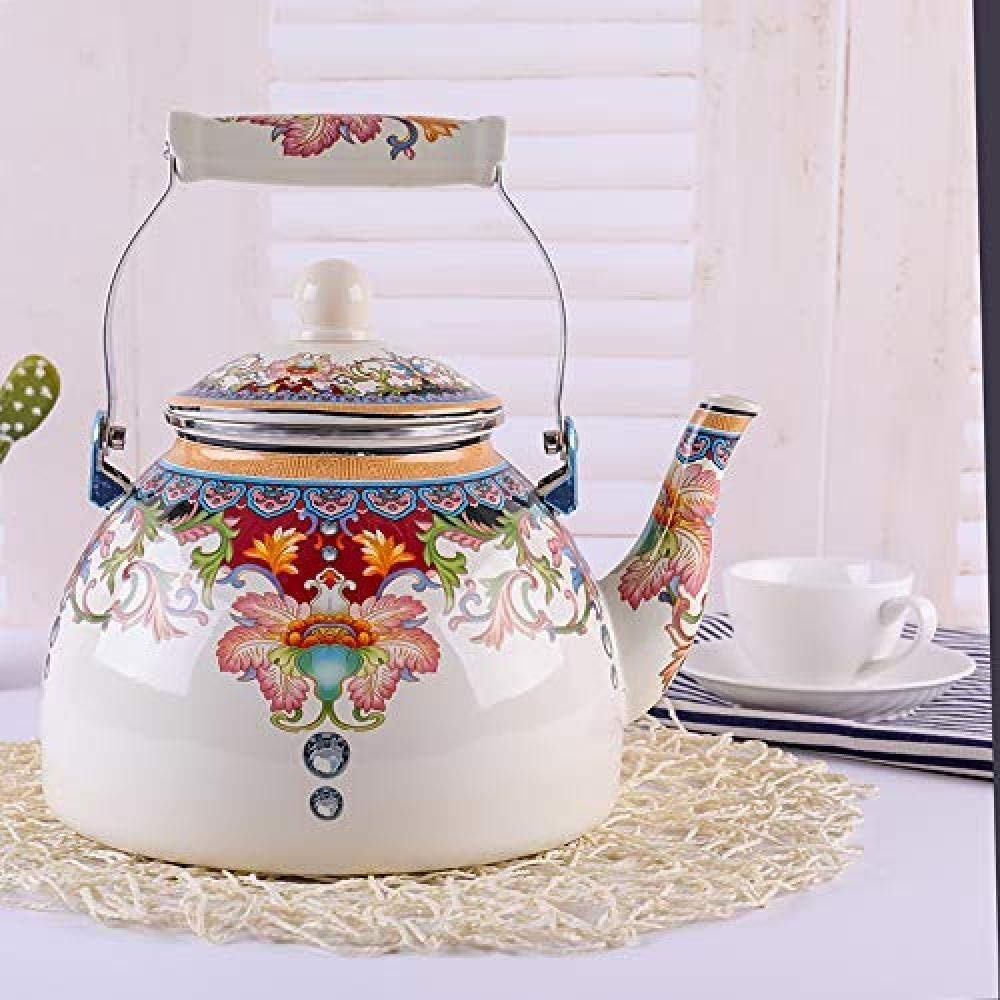 Premium Enamel Tea Kettle 2.5L - Vintage Style Teapot with Heat-Resistant Handle - Perfect for Home Brewing, Afternoon Tea, and Gift Giving
