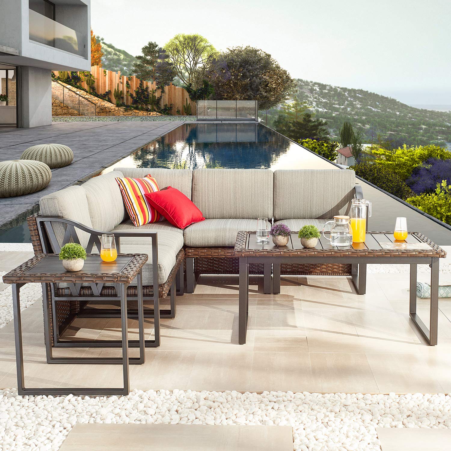 PatioFestival 7-Piece All-Weather Wicker Outdoor Sofa Set with 6.3