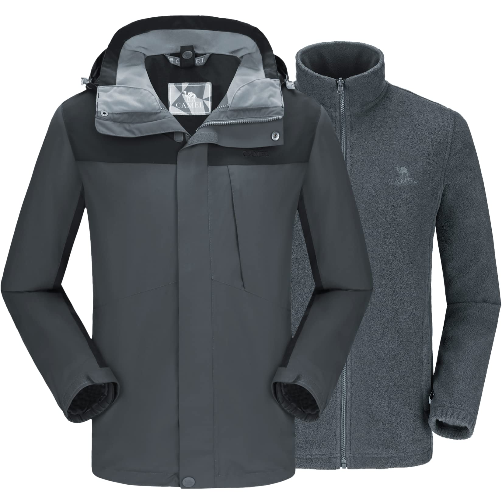 CAMELSPORTS Men's 3-in-1 Waterproof Ski Jacket - Winter Snow Jacket with Hood, Windproof & Thermal Insulated for Mountain Climbing, Snowboarding & Outdoor Activities
