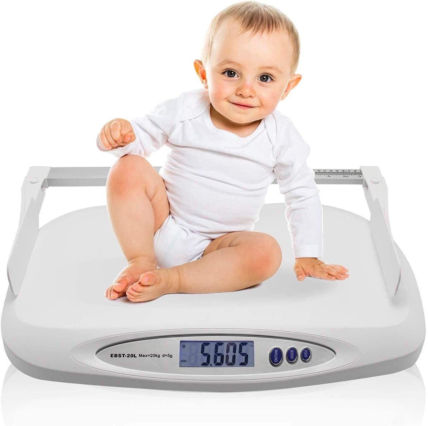 Digital Food Scale & Baby Scale - 20KG/44LB Capacity with Foldable 35-70CM Height Ruler | Perfect for Kitchen, Infant Weighing, and Pet Weight Tracking