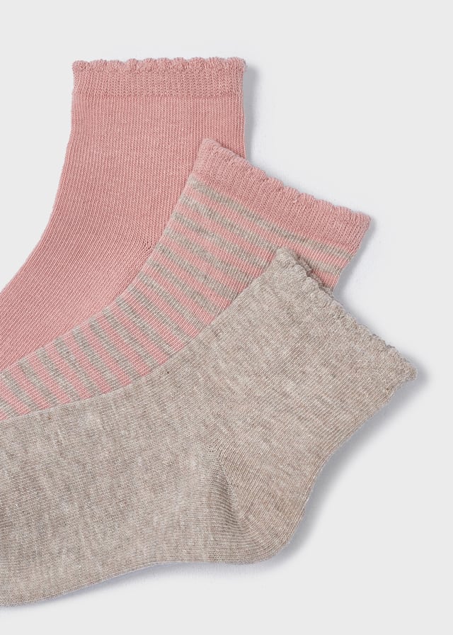 Organic Cotton Socks for Girls - 3 Pack (Pink, Striped, Nude) | Soft & Breathable Kids' Socks for School, Play & Everyday Comfort