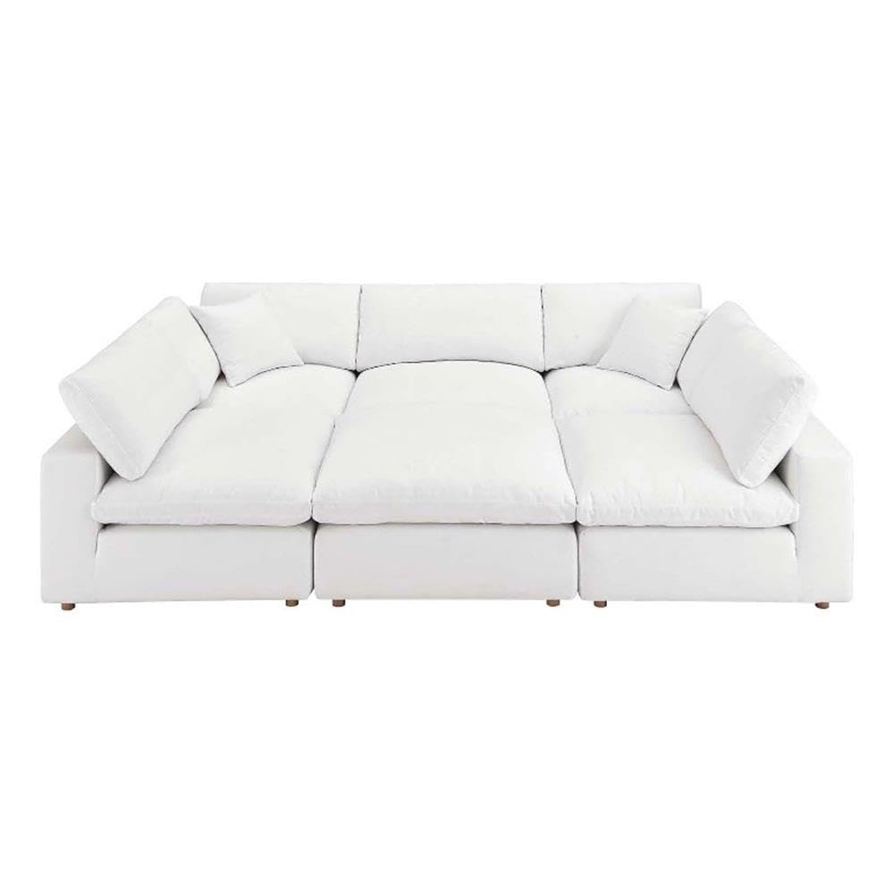 Modway Commix 6-Piece Modern Fabric Overstuffed Sectional Sofa Set in Pure White - Contemporary Living Room Furniture for Home Theater & Family Gatherings