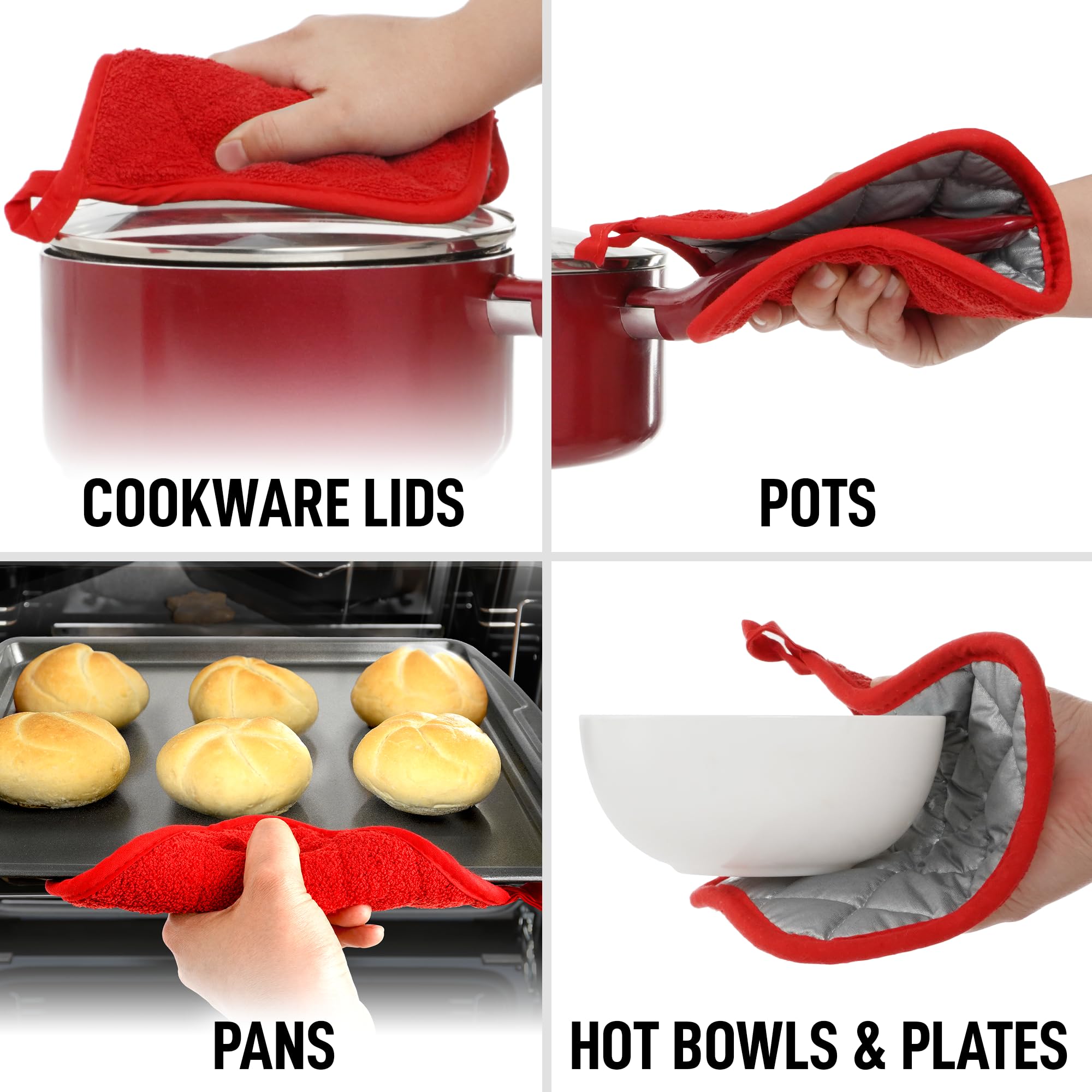 Heat-Resistant Cotton Pot Holders 6-Pack - Machine Washable for Kitchen & Baking (7