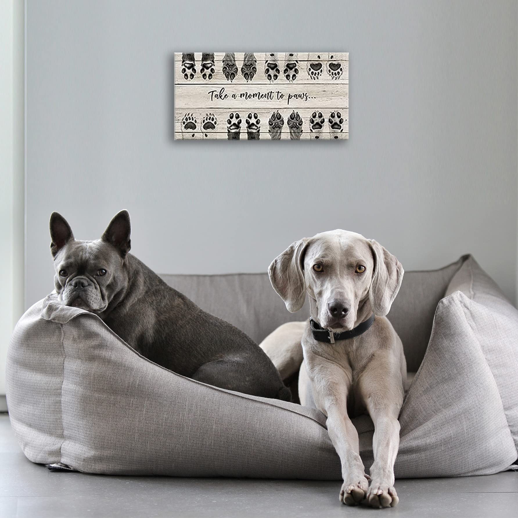 ARTINME Dog Lover Sign - Take a Moment to Paws Framed Canvas Wall Art with Pet Paw Prints, Perfect Puppy Gift for Home Decor, Front Door Sign & Animal Lover Gifts (Black) - Ideal for Living Room, Bedroom or Pet-Friendly Spaces