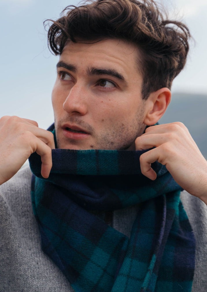 John Hanly Lambswool Scarf - Premium Soft Warm Winter Wrap for Men & Women | Blackwatch Tartan Plaid Pattern | Perfect for Cold Weather, Outdoor Activities & Fashion Accessory