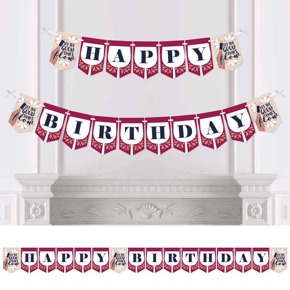 Big Dot of Happiness - But First, Wine - Wine Tasting Birthday Party Bunting Banner - Birthday Party Decorations - Happy Birthday - Perfect for Wine Lovers & Themed Celebrations