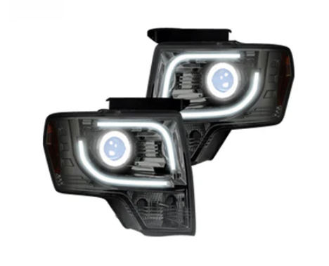 Ford F150 & Raptor 2009-2014 Projector Headlights with OLED Halos & DRL - Clear/Chrome Lens - Upgrade for Off-Road & Night Driving