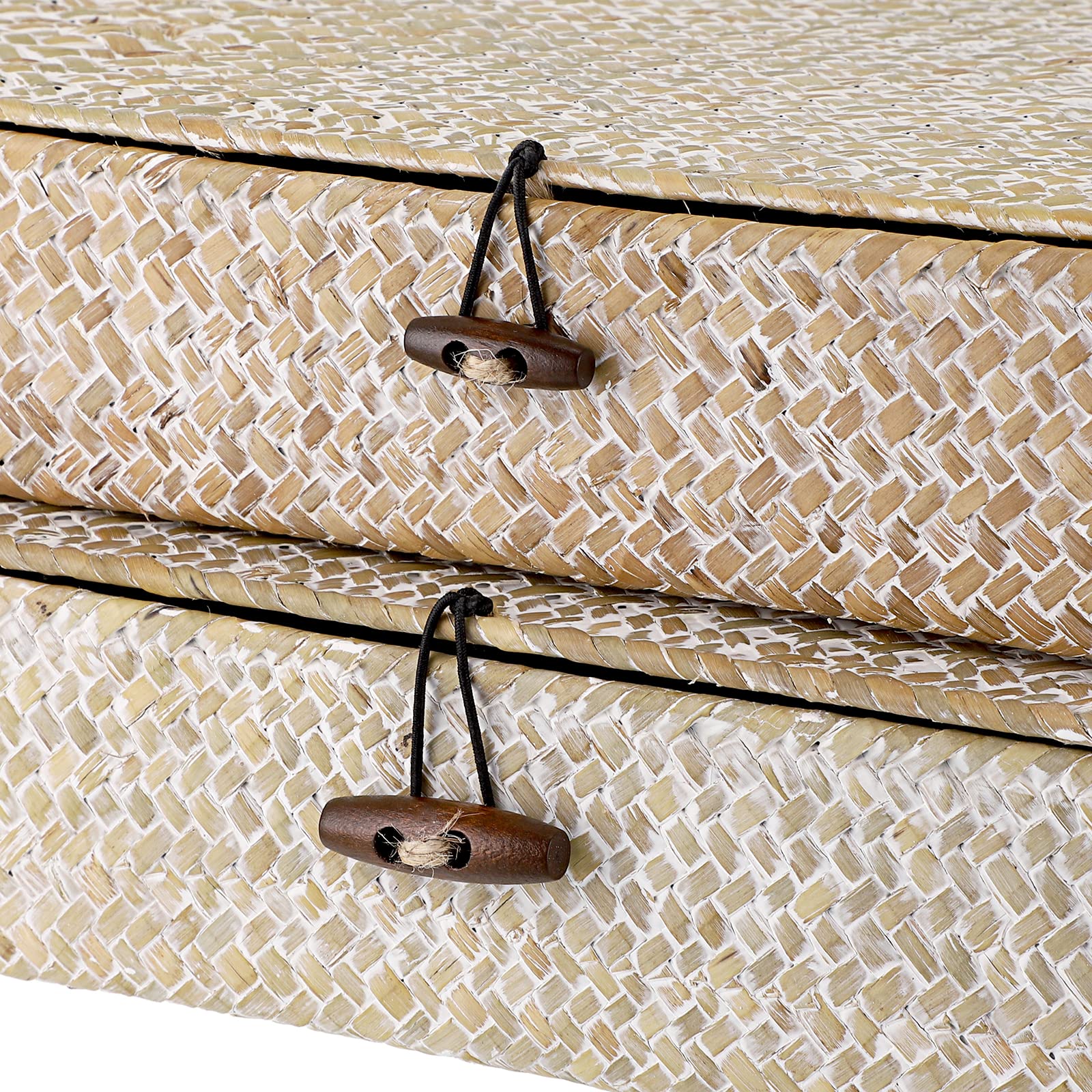 Natural Seagrass Storage Bins with Lids - 2-Pack Wicker Organizer for Home & Shelf