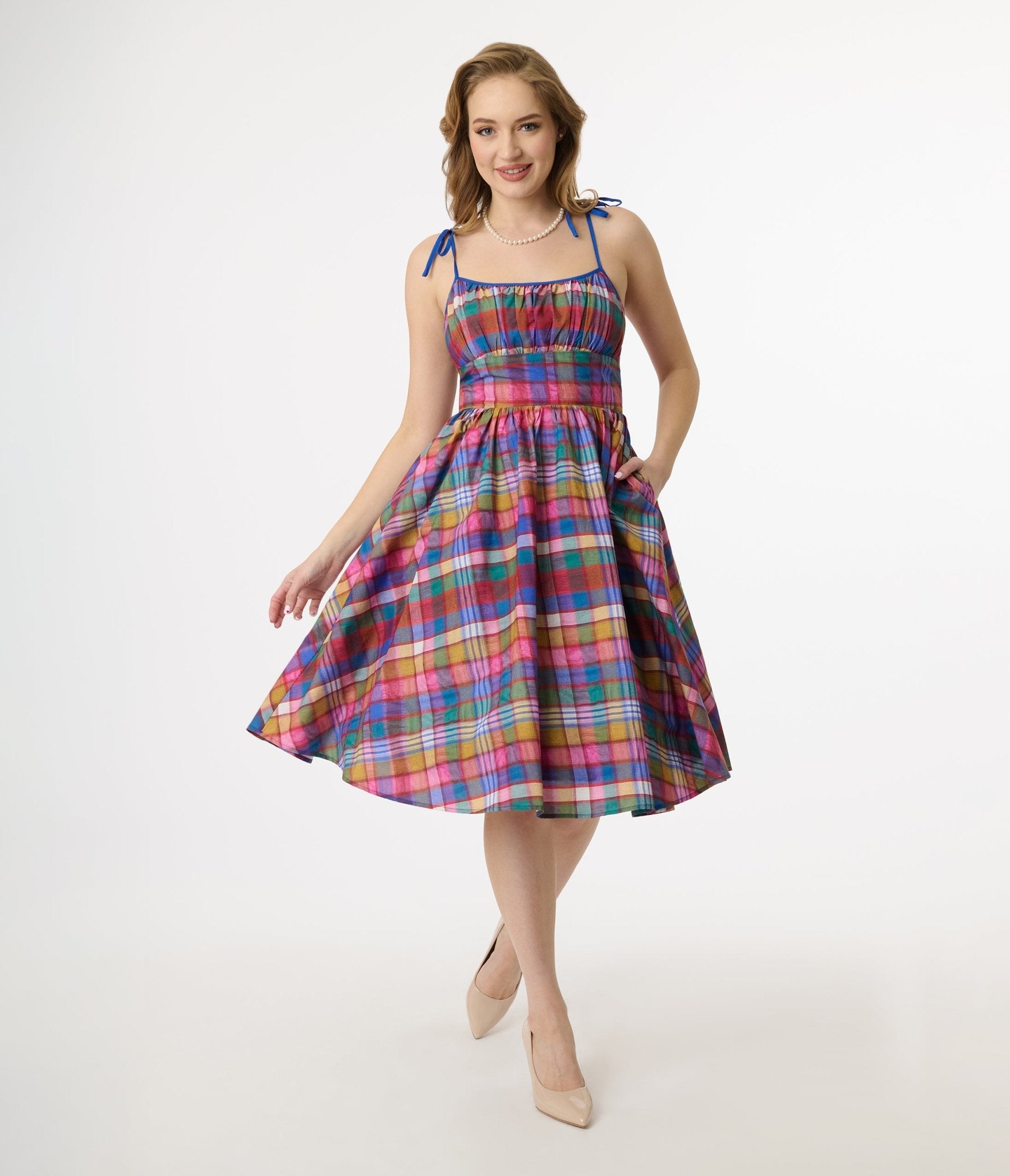 Vintage 1950s Plaid Swing Dress - Sleeveless Cotton A-Line Dress for Women | Retro 50s Style Party, Cocktail & Holiday Outfit