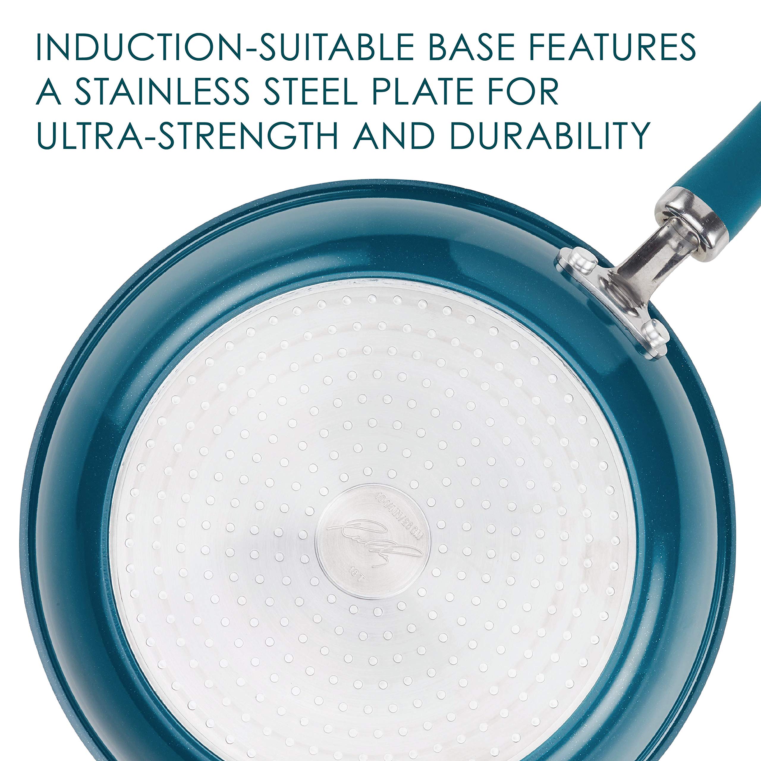 Rachael Ray Nonstick Stir Fry Pan - 14.25 Inch Wok with Glass Lid, Teal Blue Shimmer - Perfect for Asian Cooking, Sautéing & Healthy Meals - Oven & Dishwasher Safe