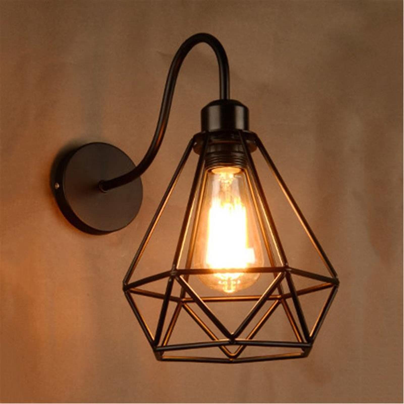 Vintage Industrial Crystal Stone Plug-in Wall Sconce with Wire Cage - Rustic Wall Light Fixture for Bedroom, Nightstand, Porch & Farmhouse Decor | Perfect for Ambient Lighting and Cozy Atmosphere