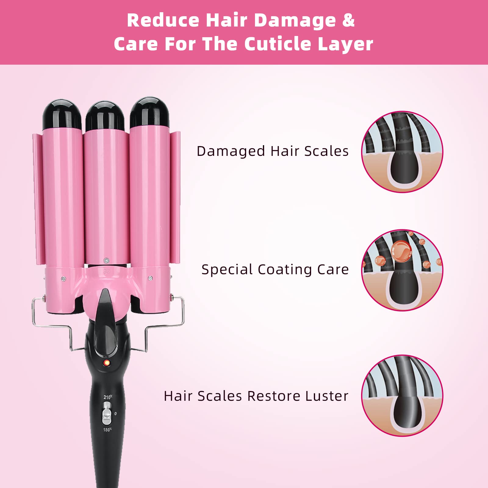 3 Barrel Curling Iron Wand - 32mm Hair Curler for Short & Long Hair, Waver Crimper Styling Tool with Ceramic Technology | Perfect for Beach Waves, Party & Wedding Hairstyles