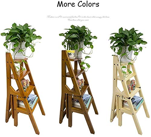 LUDIST Solid Wood Folding Step Stool - Multifunctional Indoor Climbing Stool, Ladder Stool with 4 Steps for Home, Kitchen, Bathroom & Storage Use