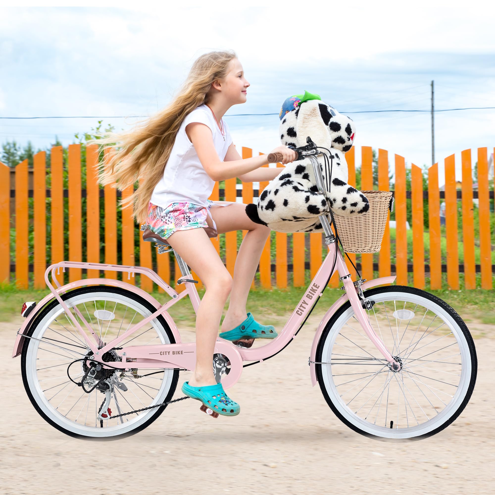 22/26 Inch Women's Beach Cruiser Bike - 7-Speed Hybrid Commuter Bicycle for Women & Men, Perfect for City Riding & Leisure - Available in 4 Colors