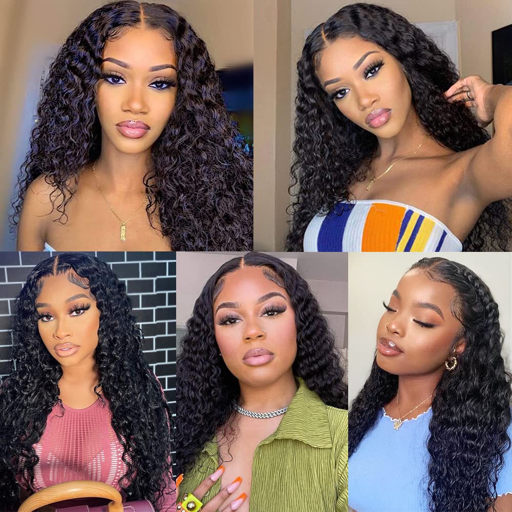 10 10 10 Inch Mongolian Afro Kinky Curly Human Hair Bundles + 26 Inch Water Wave Lace Front Wigs | 100% Human Hair Wigs for Women | Perfect for Daily Wear, Cosplay & Special Occasions