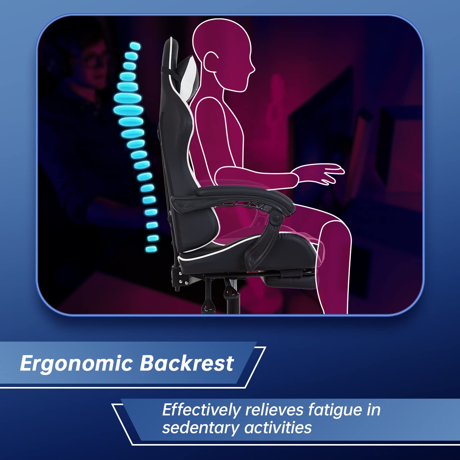 Ergonomic Gaming Chair with Lumbar Support & Headrest - Adjustable PC Gamer Chair with Footrest, Armrests & Swivel Base - Comfortable Office Desk Chair for Esports & Home Workstation (White) - Perfect for Long Gaming Sessions & Remote Work