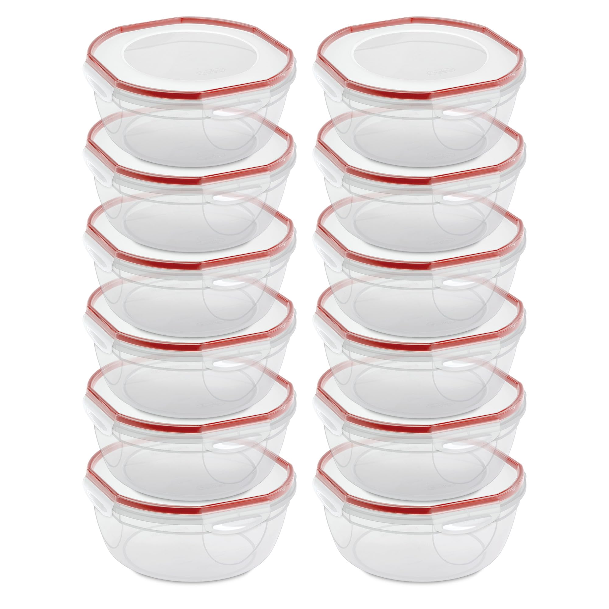Sterilite Ultra-Seal 4.7 Qt Airtight Food Storage Containers with Latching Lids - 12-Pack Clear Microwave & Dishwasher Safe Bowls with Red Gasket for Meal Prep, Leftovers & Pantry Organization