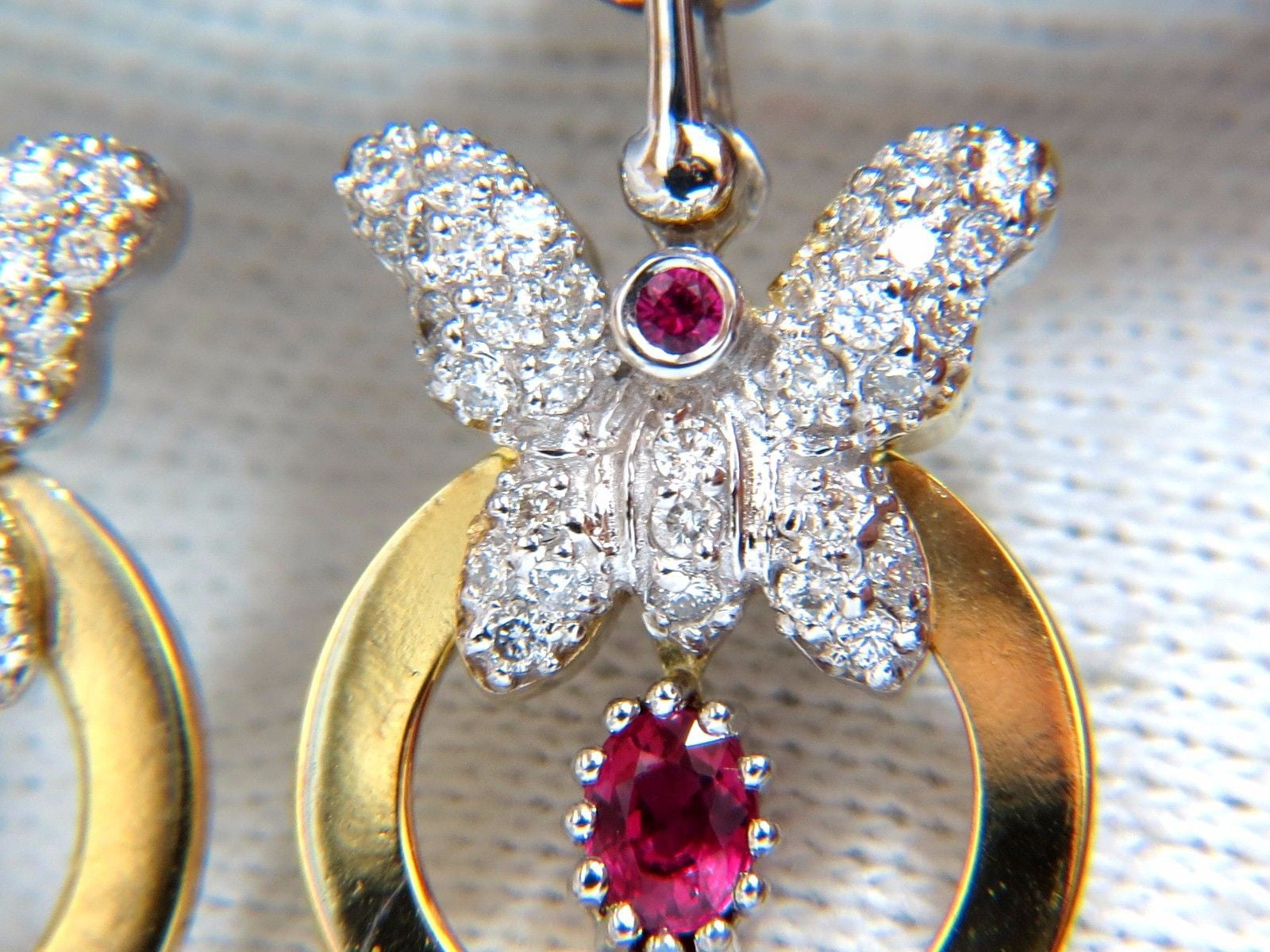 1.70CT Natural Oval Bright Red Ruby Diamond Dangle Butterfly Earrings in 14K Gold – Elegant Jewelry for Weddings, Parties & Special Occasions