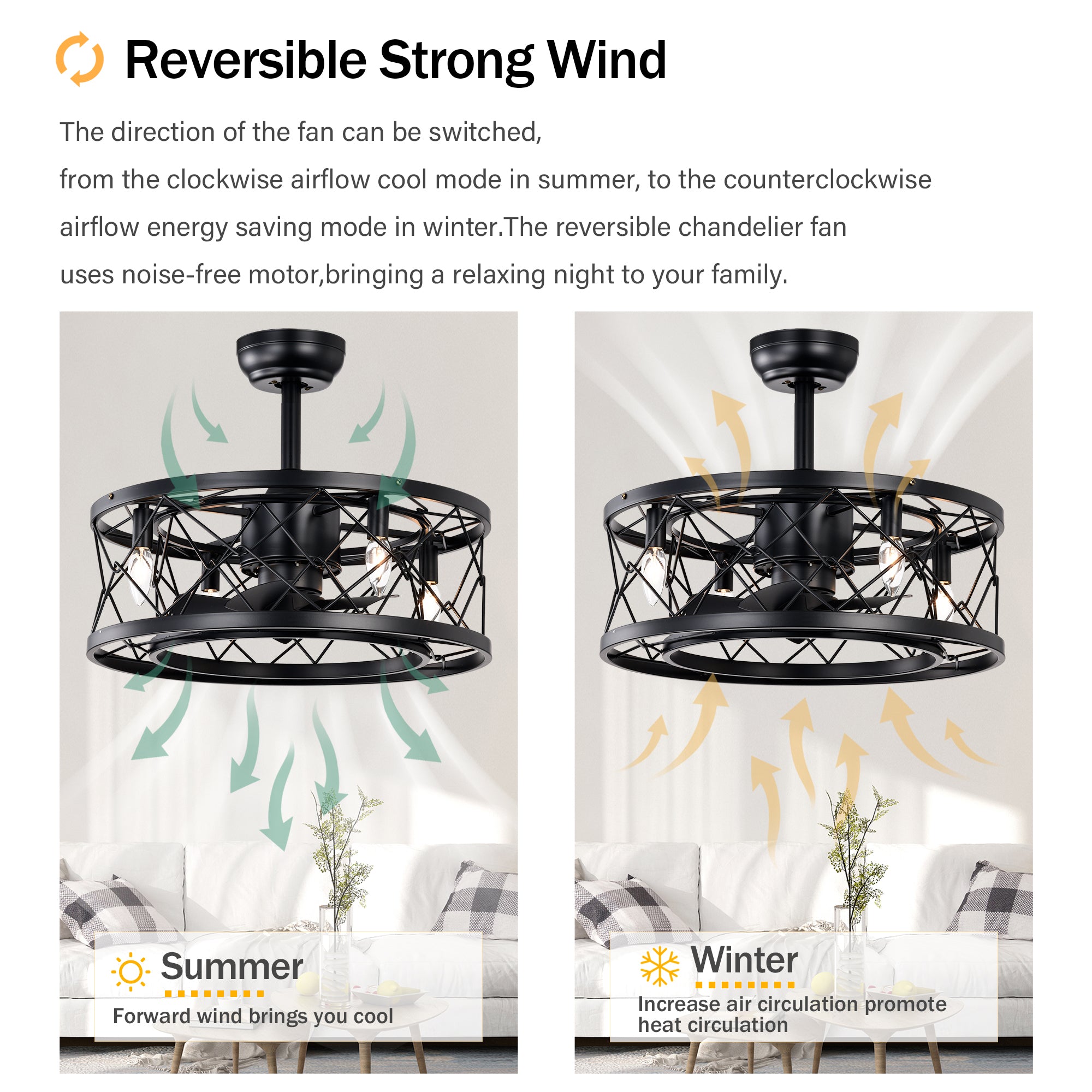 Quiet AC Motor Ceiling Fan - Low Noise, Small Modern Enclosed Reversible Design for Farmhouse, Bedroom & Living Room | Perfect for Home Cooling and Air Circulation