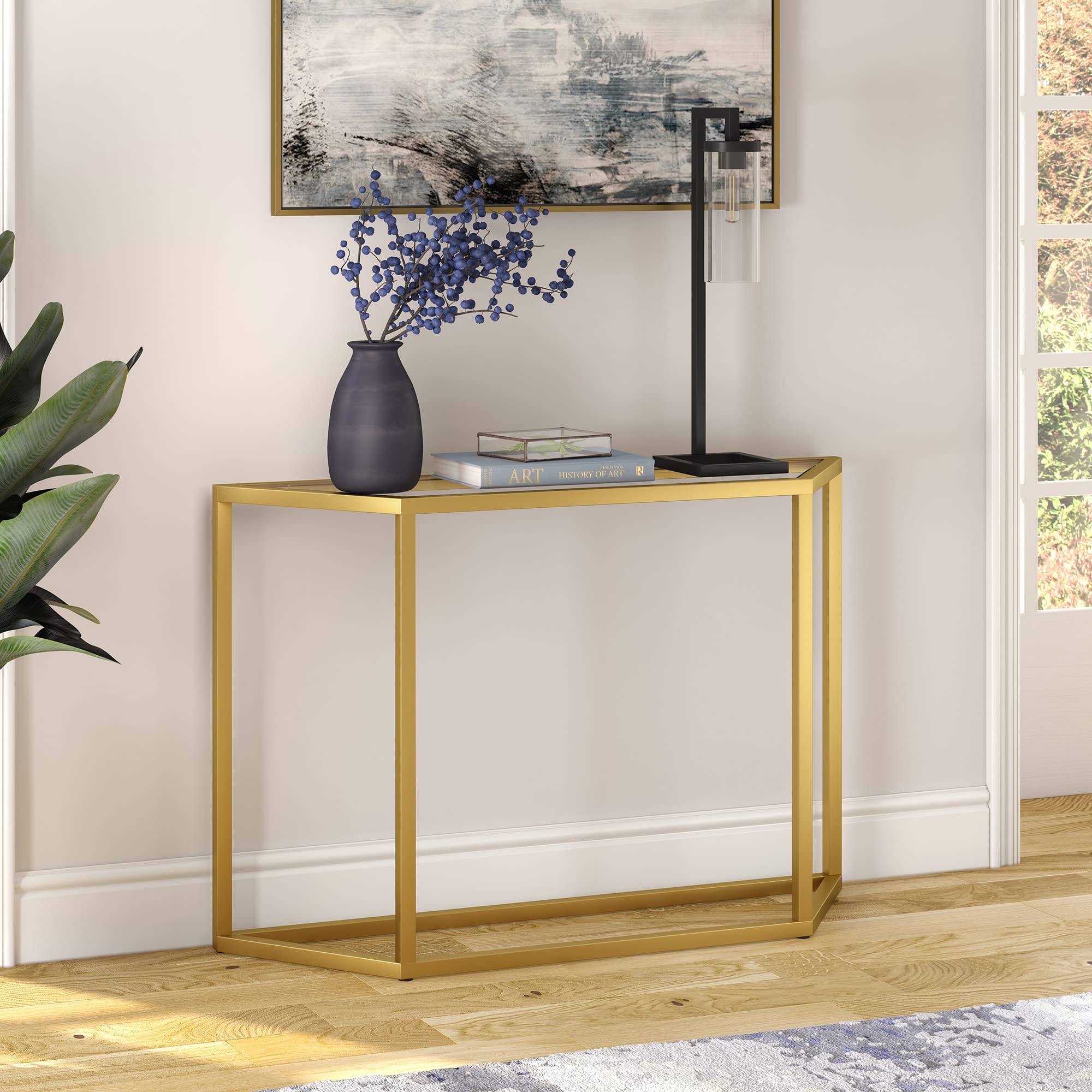 Levi 44'' Wide Trapezoid Console Table in Brass - Elegant Entryway & Living Room Furniture for Hallways, Foyers & Home Decor