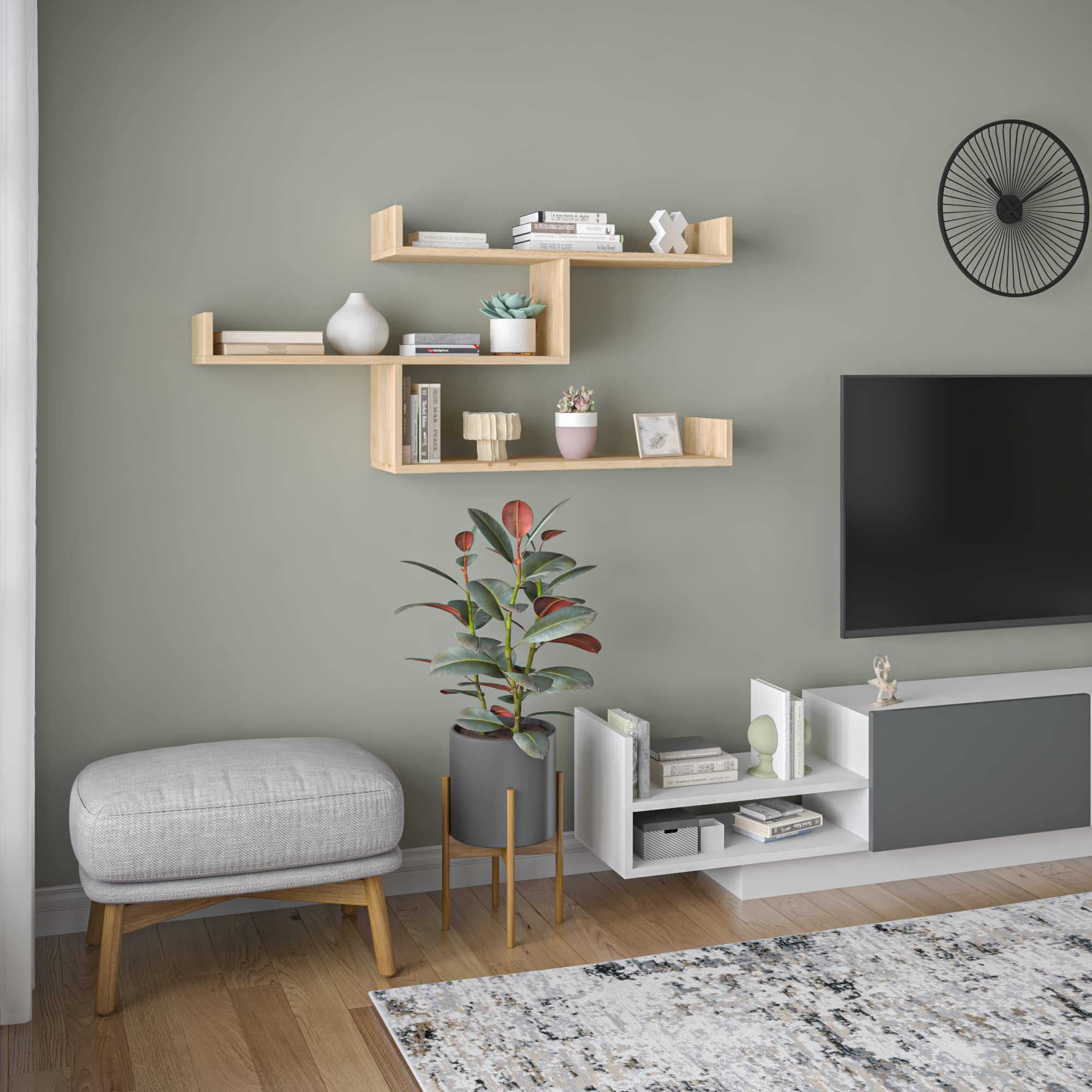 Ada Home Decor Wilton Modern Oak Wall Shelf 26