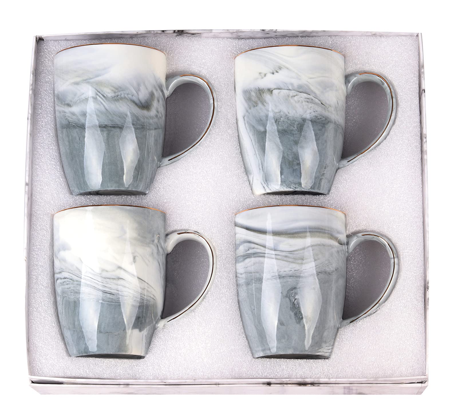 Premium Marble Coffee Mugs Set of 4 - Elegant Gray Stoneware Cups for Coffee, Tea, Milk & Hot Cocoa - Includes Gift Box - Perfect for Home, Office & Gifts