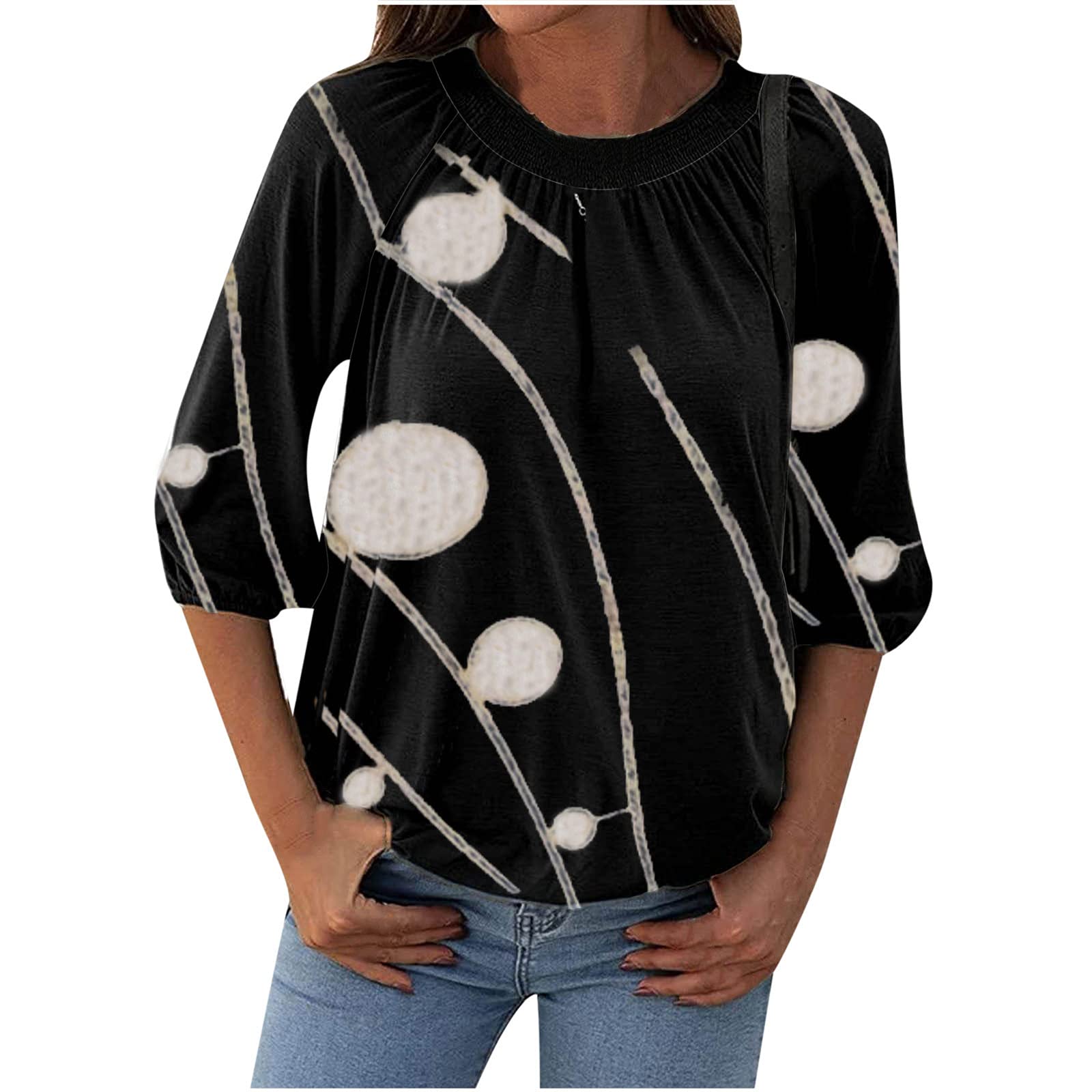 Women's Red Long Sleeve Round Neck Blouse - Casual Striped Print Loose Fit Top for Everyday Wear | Perfect for Work, Date Night & Outdoor Activities