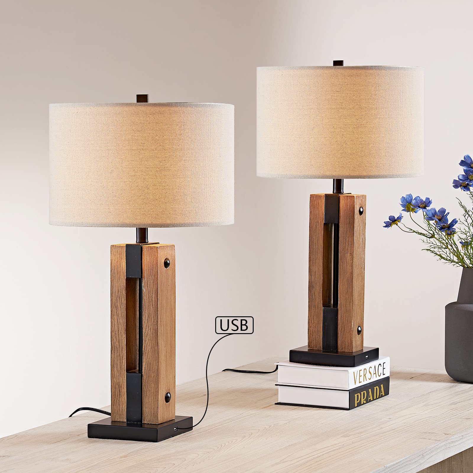 Maxax Farmhouse Table Lamps Set of 2 with USB Charging Ports - 28