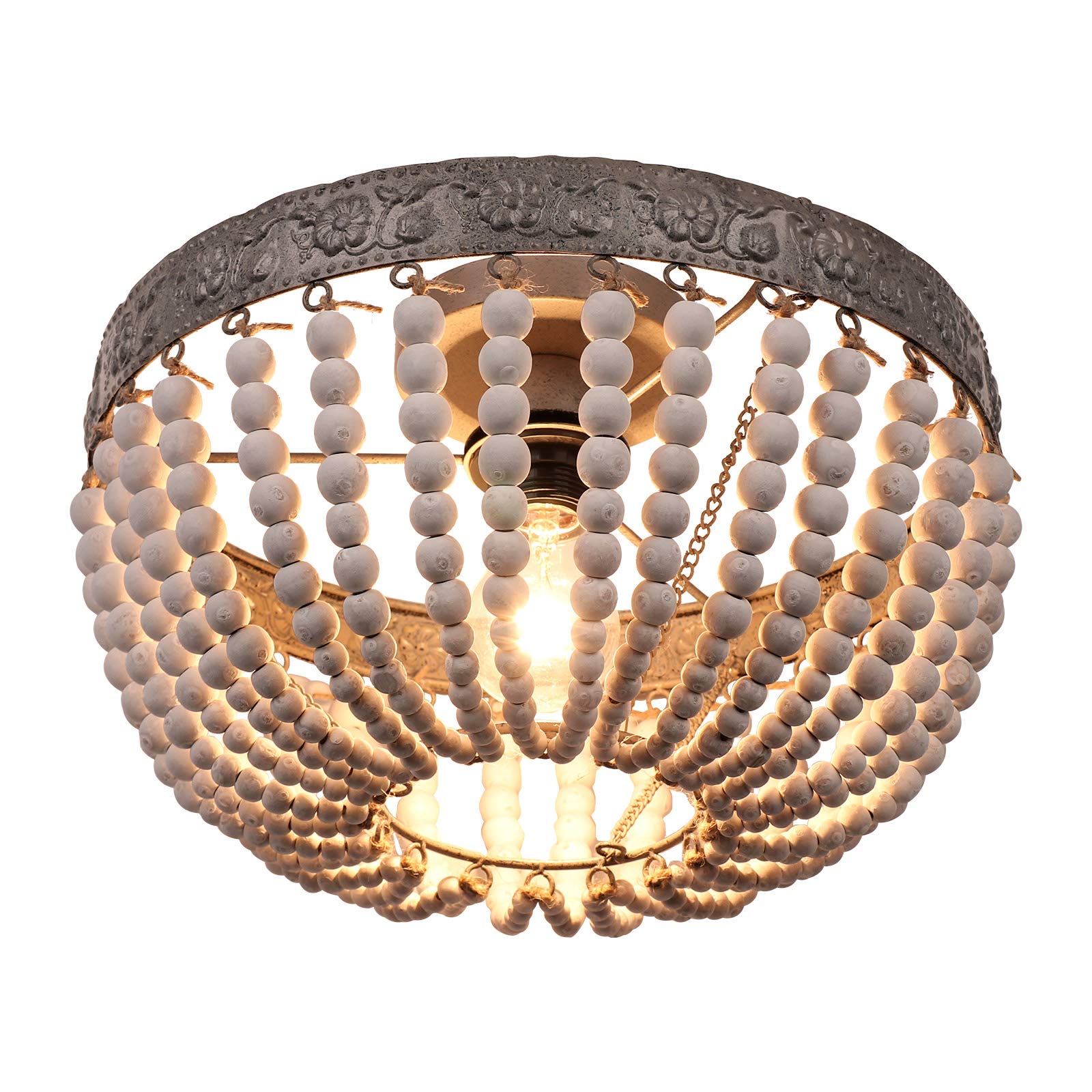 Bohemian Ceiling Lights - Natural Wood Beaded Mini Chandelier for Living Room, Bedroom, Foyer, Nursery - Perfect for Boho Home Decor & Girls Room Lighting