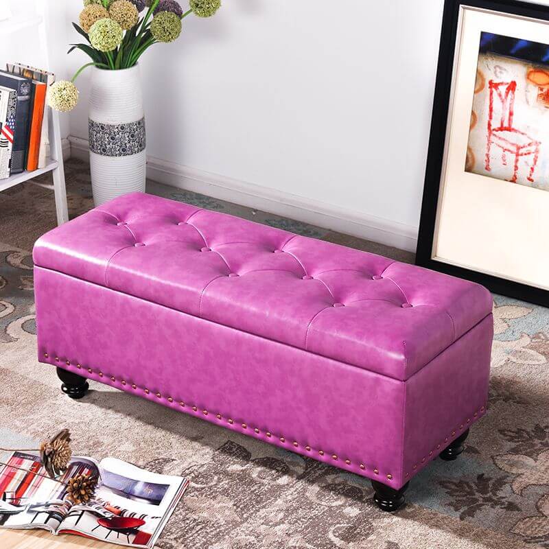Water Resistant Stitch Tufted Upholstered Storage Ottoman with Nailhead Trim - Green/Peony/Butter Color, Modern Style with Legs - Perfect for Living Room, Bedroom & Home Office Organization
