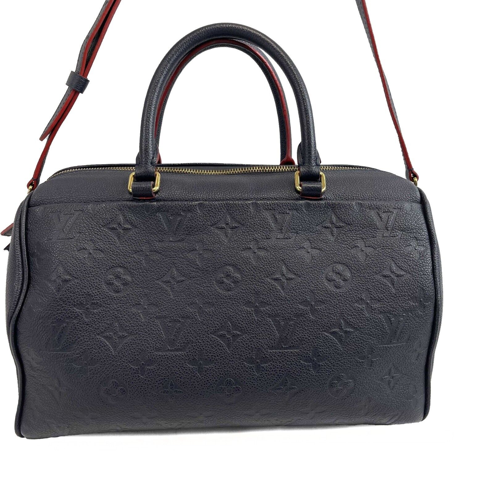 Authentic Louis Vuitton Empreinte Speedy Bandouliere 30 Handbag in Navy Blue - Top Handle & Adjustable Shoulder Strap - Perfect for Work, Travel & Everyday Luxury