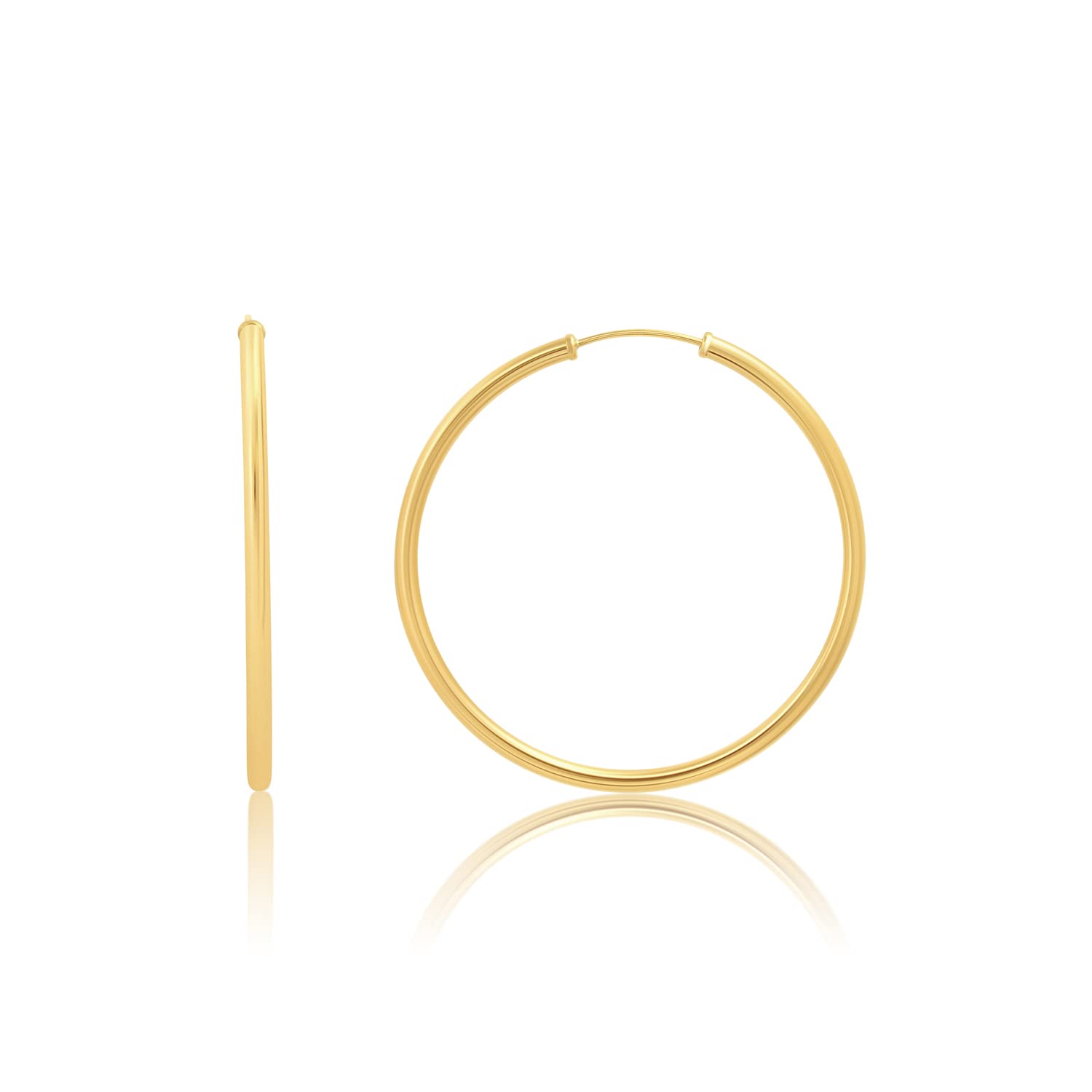 14K Solid Gold Hoop Earrings for Women - 1.5mm Tube Yellow Gold Continuous Flex Hoops (40mm-80mm/1.5-3.1 Inch) | Real 14K Gold Jewelry Gift for Her | Perfect for Everyday Wear, Parties & Special Occasions | by MAX + STONE