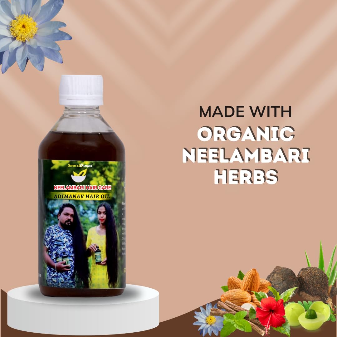 Smartdrops Adimanav Neelambari Herbal Hair Oil - 100% Natural Hair Growth Treatment for Women & Men (3.4oz/100ml) | Promotes Thicker, Stronger Hair | Perfect for Daily Use, Scalp Massage & Hair Care Routine