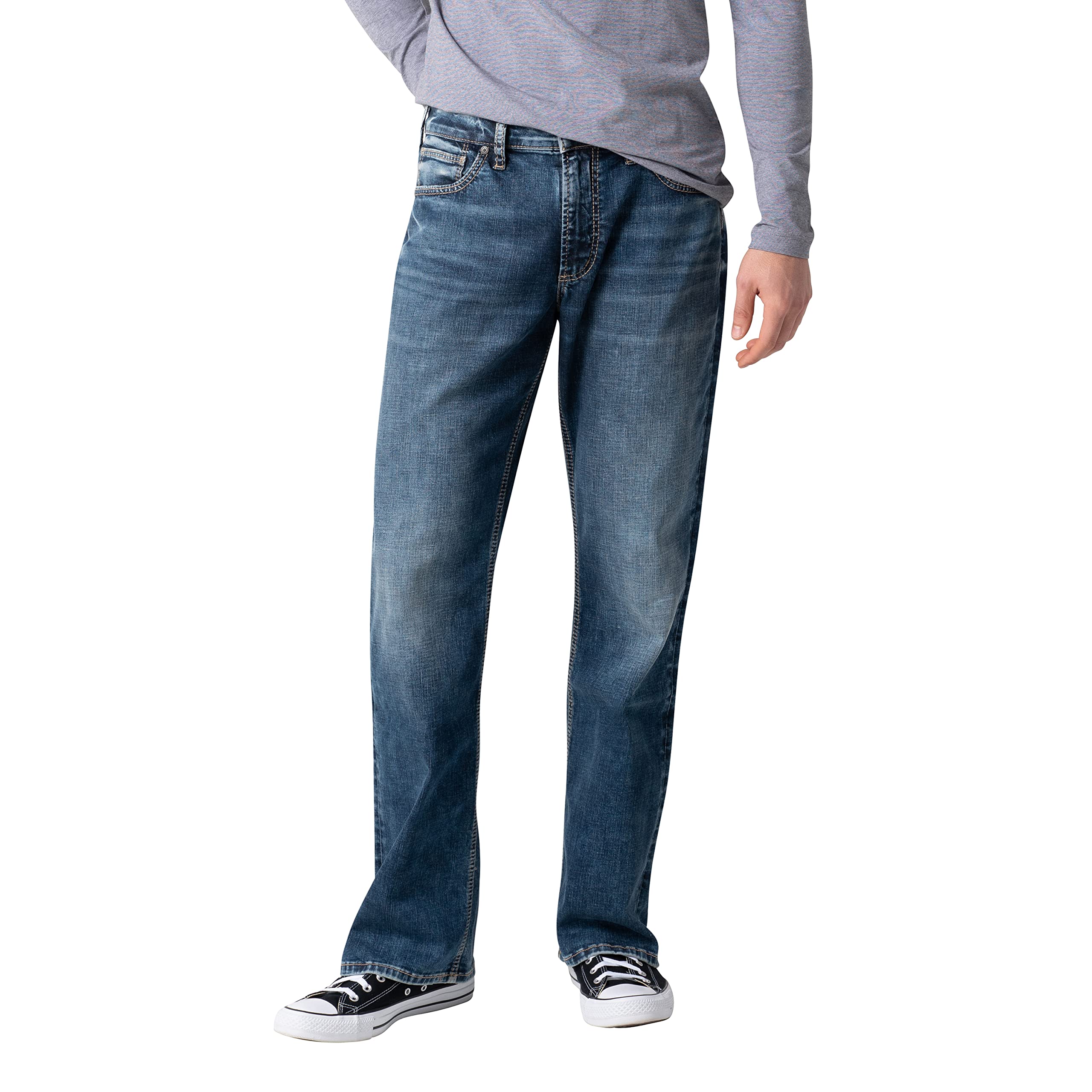 Silver Jeans Co. Men's Zac Relaxed Fit Straight Leg Jeans - Comfortable Casual Denim Pants for Everyday Wear & Outdoor Activities