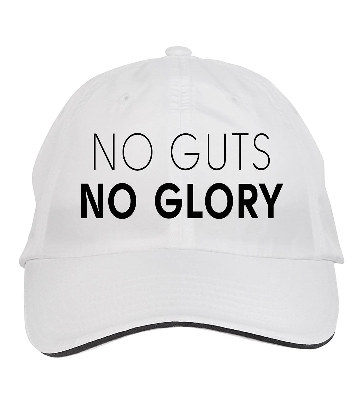 Makoroni - NO Guts NO Glory Adjustable Baseball Cap, White - Perfect for Outdoor Sports, Gym Workouts & Casual Streetwear