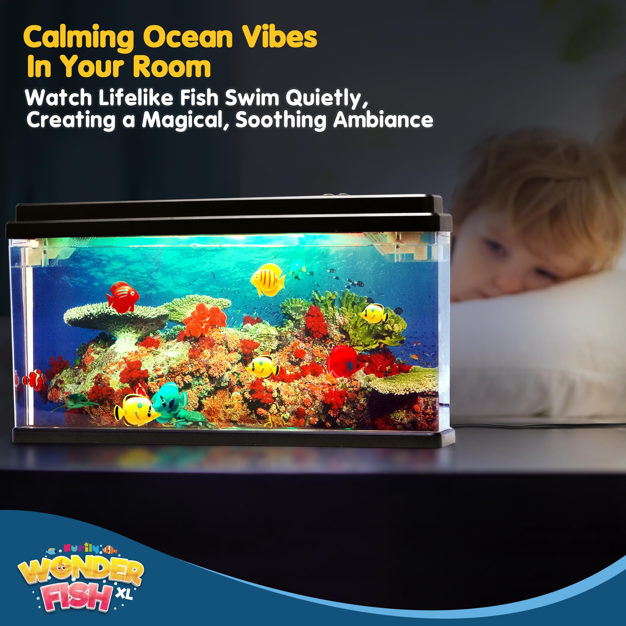XL Virtual Ocean Aquarium with LED Lights & Moving Fish - Stress Relief Desk Toy for Kids & Adults | Perfect for Office Decor, Home Relaxation & Sensory Therapy