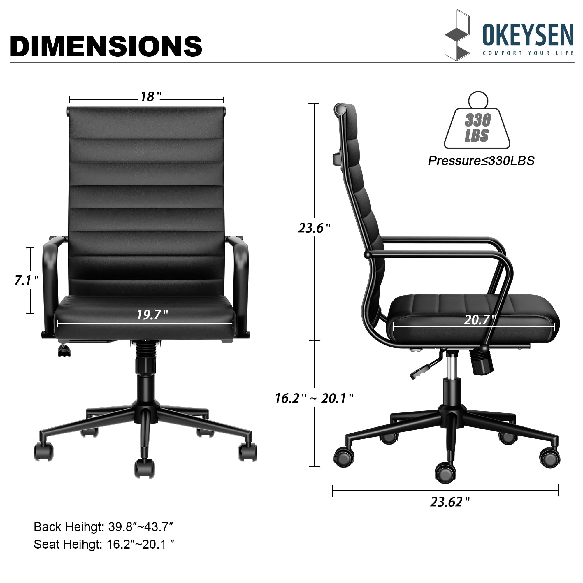 Premium Ergonomic Office Chair - Okeysen Leather Executive Desk Chair with Adjustable Height, Swivel & Rolling Wheels for Home Office, Conference Room & Workspace Comfort