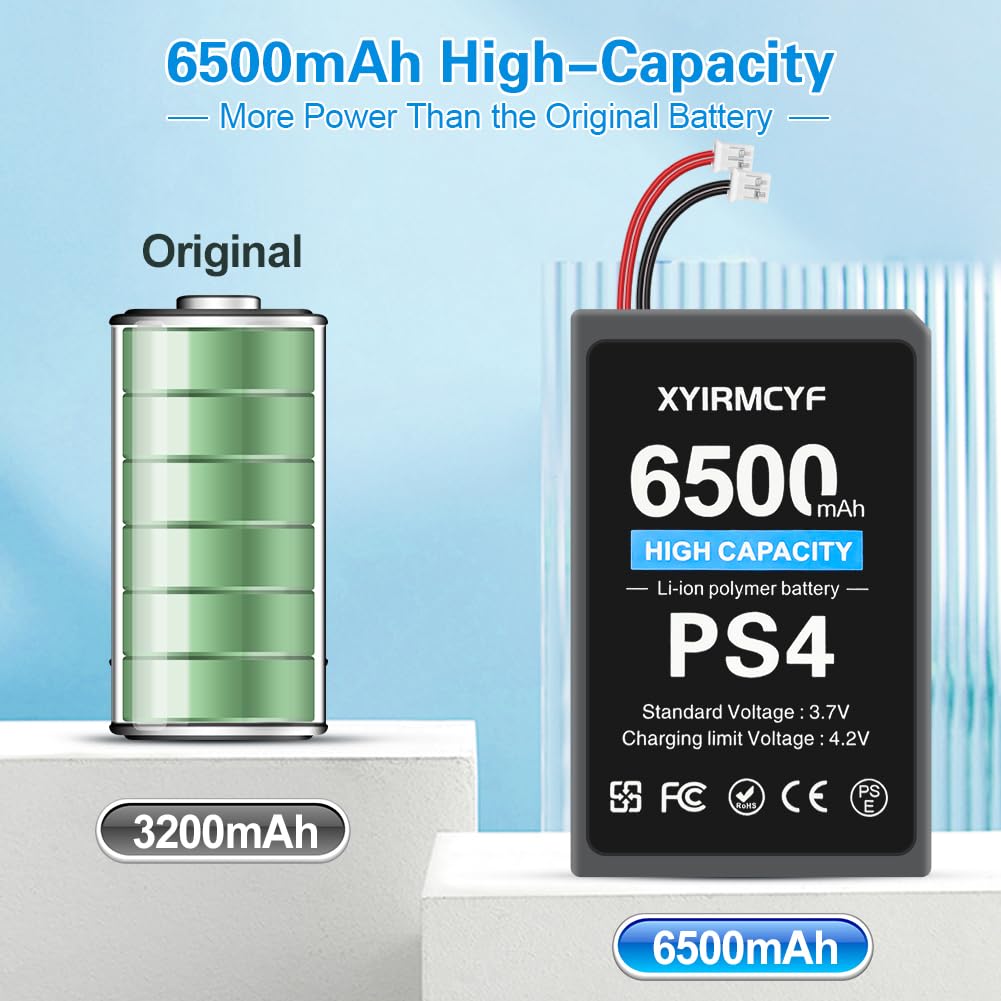 2PCS PS4/LIP1522 Battery (2024 New Upgrade) - 6500mAh High Capacity Rechargeable Battery for PlayStation 4, PS4 Pro DualShock 4 Controllers (CUH-ZCT1E/CUH-ZCT1H/CUH-ZCT1U) - Perfect for Gaming Marathons & Extended Play Sessions